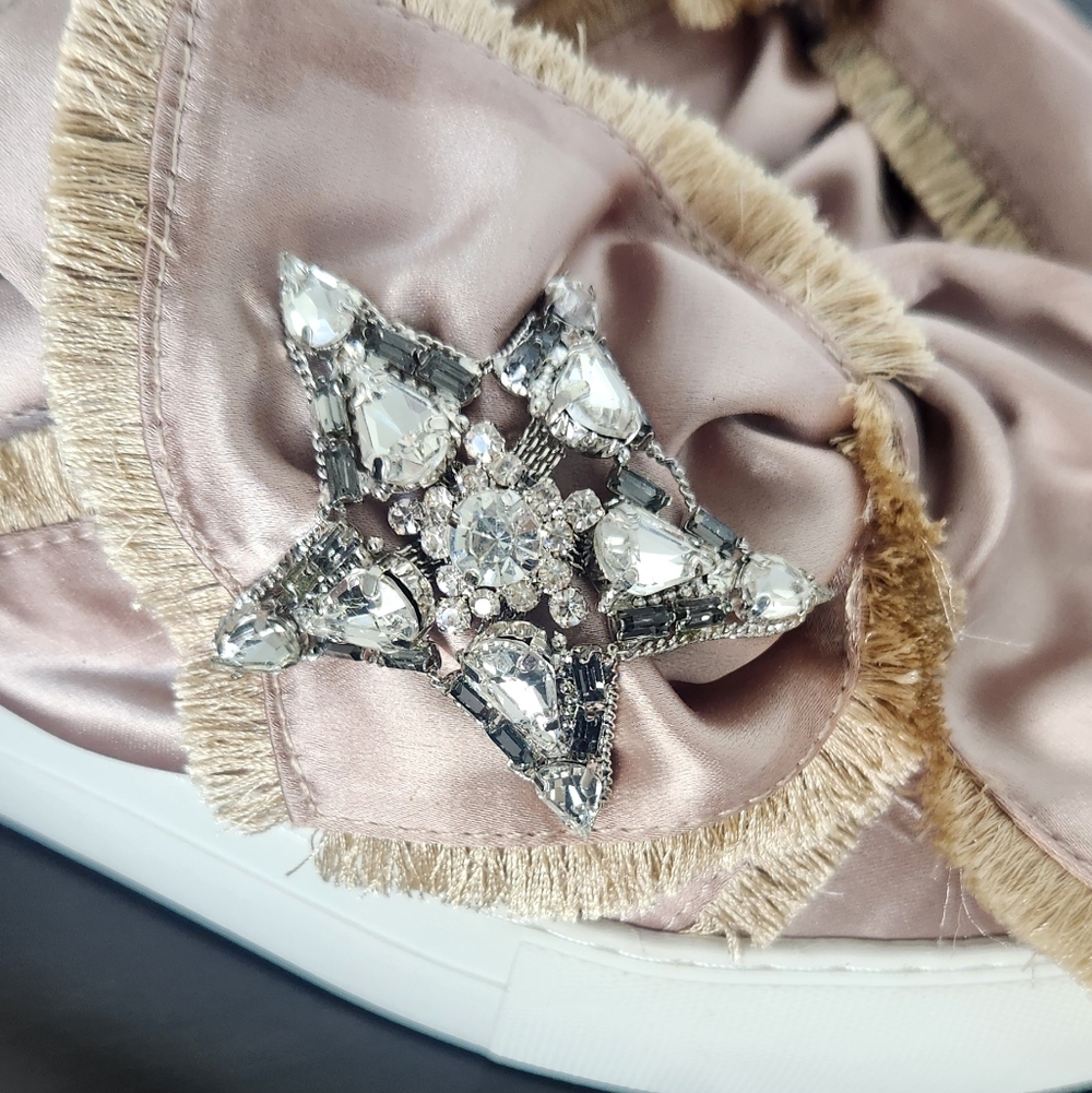 J/SLIDES Pink Satin Sneakers with Crystal Embellishments - Picture 3 of 5